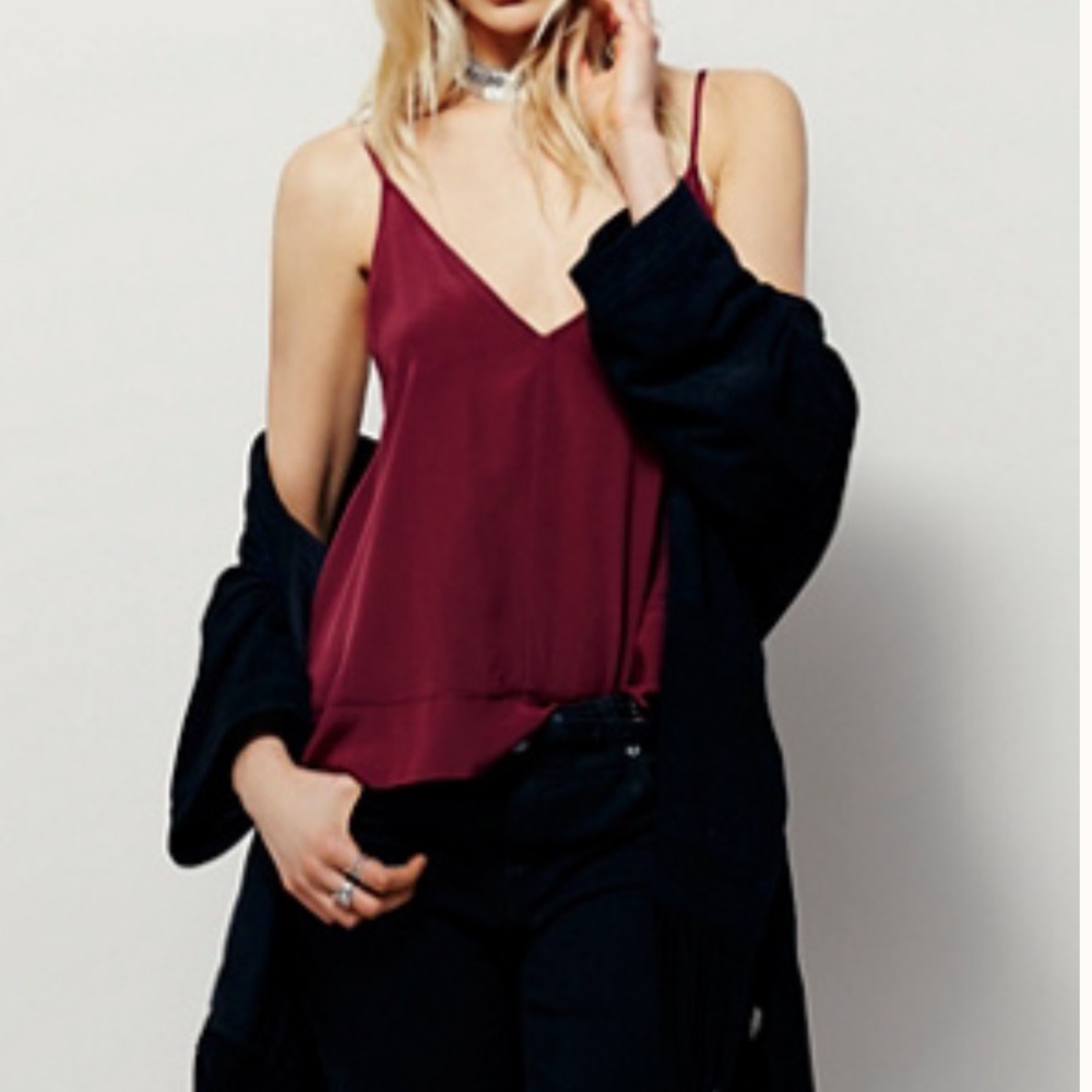 Free People Up All Night Silk Cami in Smokey Red